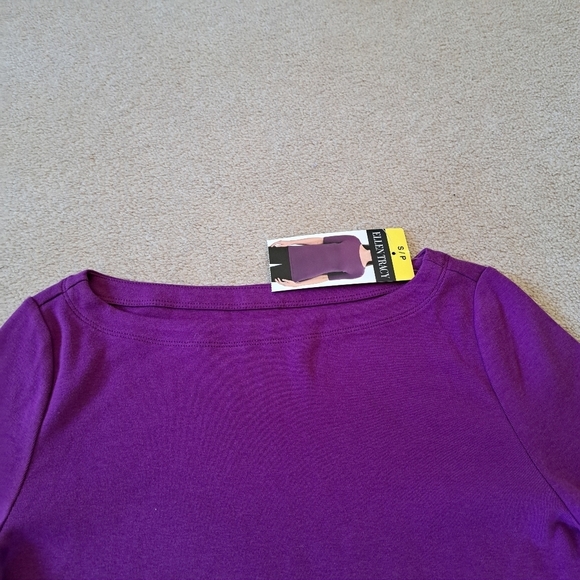 NWT Ellen Tracy Short Sleeved Tee Purple Women's Small Elbow Sleeve Boatneck - Picture 9 of 10